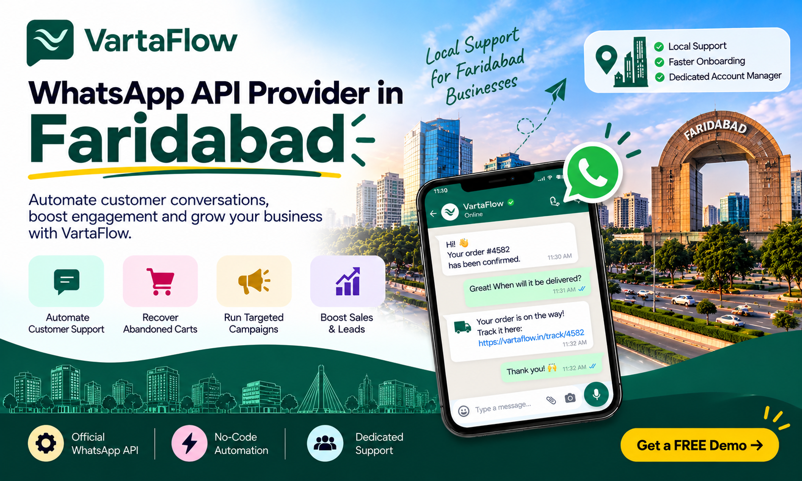 VartaFlow WhatsApp API provider for businesses in Faridabad