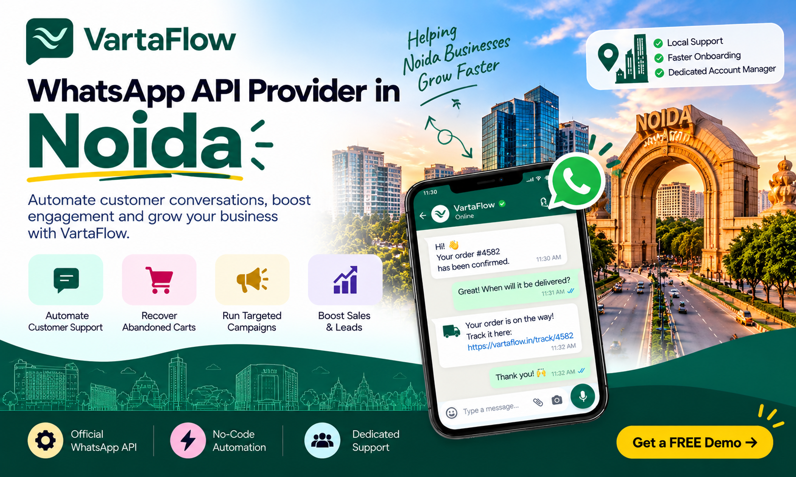 VartaFlow WhatsApp API provider for businesses in Noida