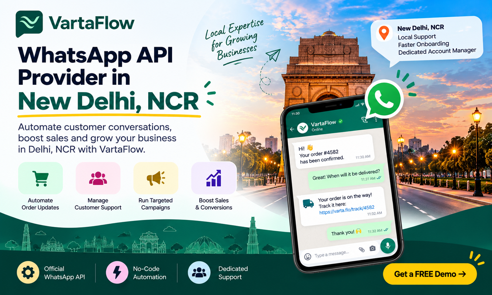 VartaFlow WhatsApp API provider for businesses in Delhi